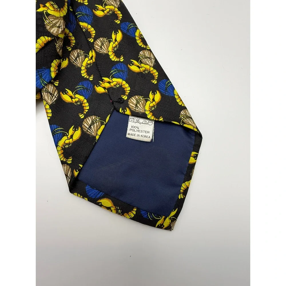 Unbranded Lobster Shell Necktie OS Black Yellow Blue Nautical Novelty Kitsch Tie